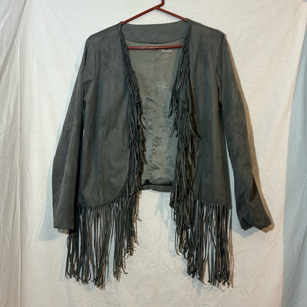 Wrangler Lightweight Jacket Blazer Western Fringe Gray